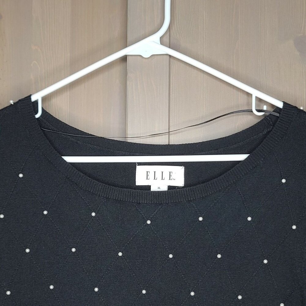 Elle Pearl Accent Black Sweater X-Large Womens 3/4 Sleeve Boatneck Pullover - Picture 2 of 12